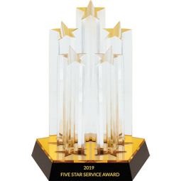 Five Star Lucite Award on a Mirrored Black Acrylic Base