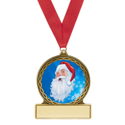 2 3/4" Santa Medal with Red Ribbon