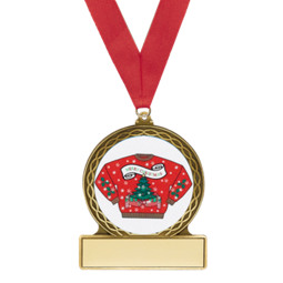 Ugly Christmas Sweater Medal with Red Ribbon