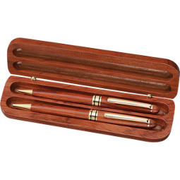 5 1/4" Rosewood and Brass Pen and Pencil Set w/Rosewood Finish Box