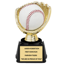 Baseball Trophy - Gold Baseball Glove Baseball Holder