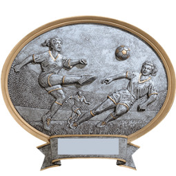 Soccer Pewter-tone Oval Resin Plaque - Female