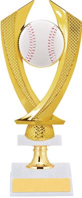Trophée Baseball – Balle Et Battes Dorées Sur Socle Blanc – Récompense Sportive
