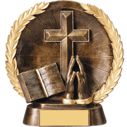 Religious Trophy - Bronze Cross, Bible, Praying Hands Trophy