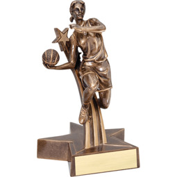 Basketball Trophy - Large 8 1/2 inch Female Basketball Star Resin Trophy