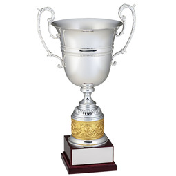 22" Italian Metal Cup Trophy with High Gloss Wood Base