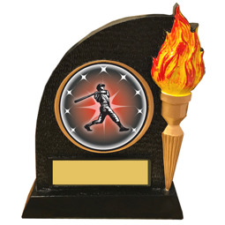 Baseball Trophy with Victory Torch and Baseball Emblem