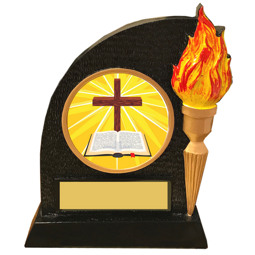 Cross and Bible Trophy with Victory Torch and Cross Emblem