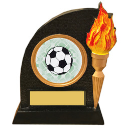 Soccer Trophy with Victory Torch and Soccer Emblem