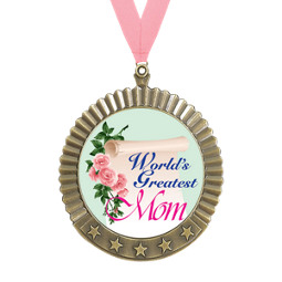 World's Greatest Mom Medal with Pink Neck Ribbon