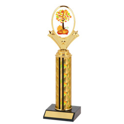 10-12" Holographic Black & Gold Round Column Fall Festival Trophy