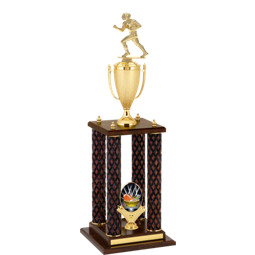 28" Fantasy Football Diamond Walnut-Tone Trophy with 4 Columns