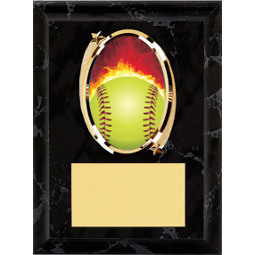 Softball Plaque - 5 x 7" Oval Emblem Black Plaque