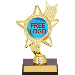 6 1/4" Holographic Star Award on a Black Marble-Tone Base with Free Custom Logo Emblem