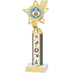 Colorful Christmas Trophy with Festive Penguin - 11 1/2 inches