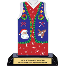 Christmas Sweater Vest Trophy - Ugly Red  Christmas Sweater Vest Award
