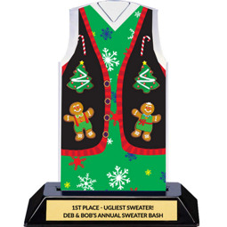 Christmas Sweater Vest Trophy - Ugly Green Christmas Sweater Vest Award